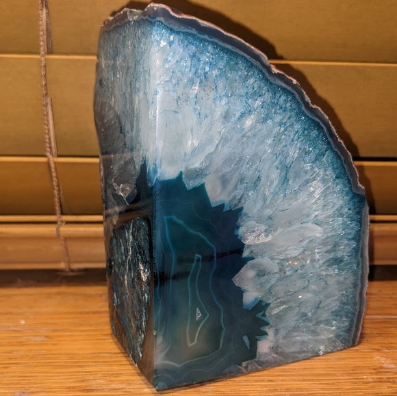 Agate Geode Sections Pair of Dyed Turquoise Crystals​​ - Picture 12 of 15